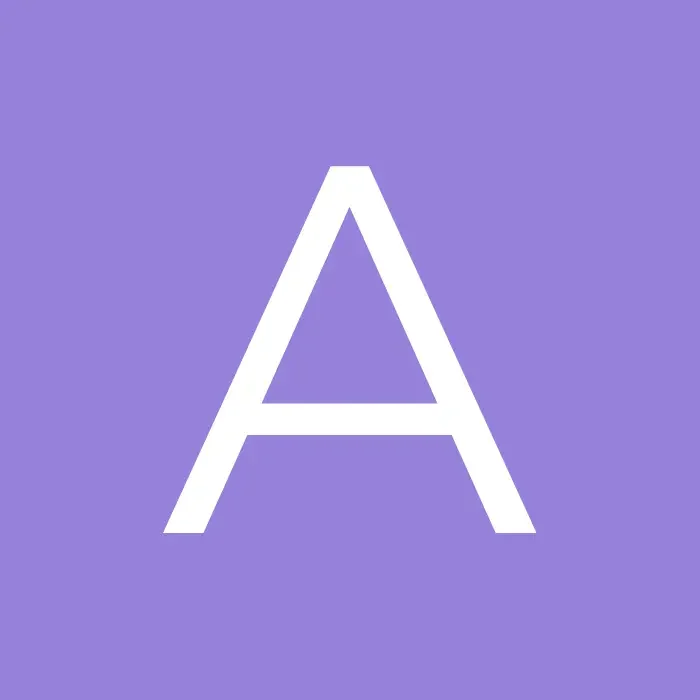 Bold white letter A centered on a solid purple square background.