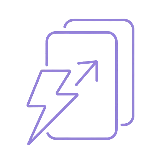 Circular icon showing a lightning bolt and stacked paper documents.