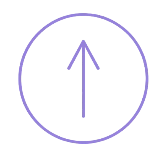 Circular icon featuring a single thin arrow pointing upward.